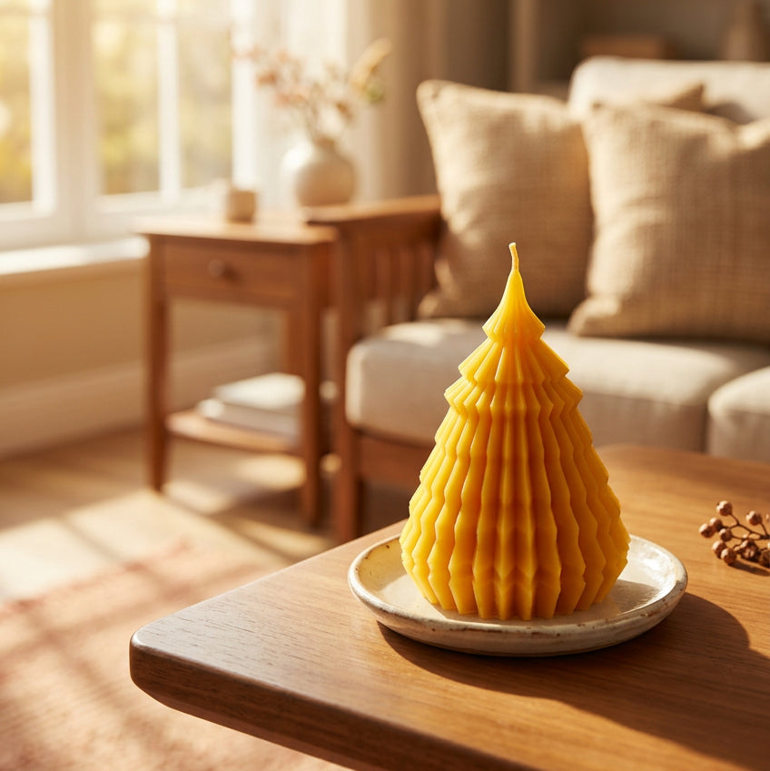 Bienenwachskerze Weihnachtsbaum mit Rillen