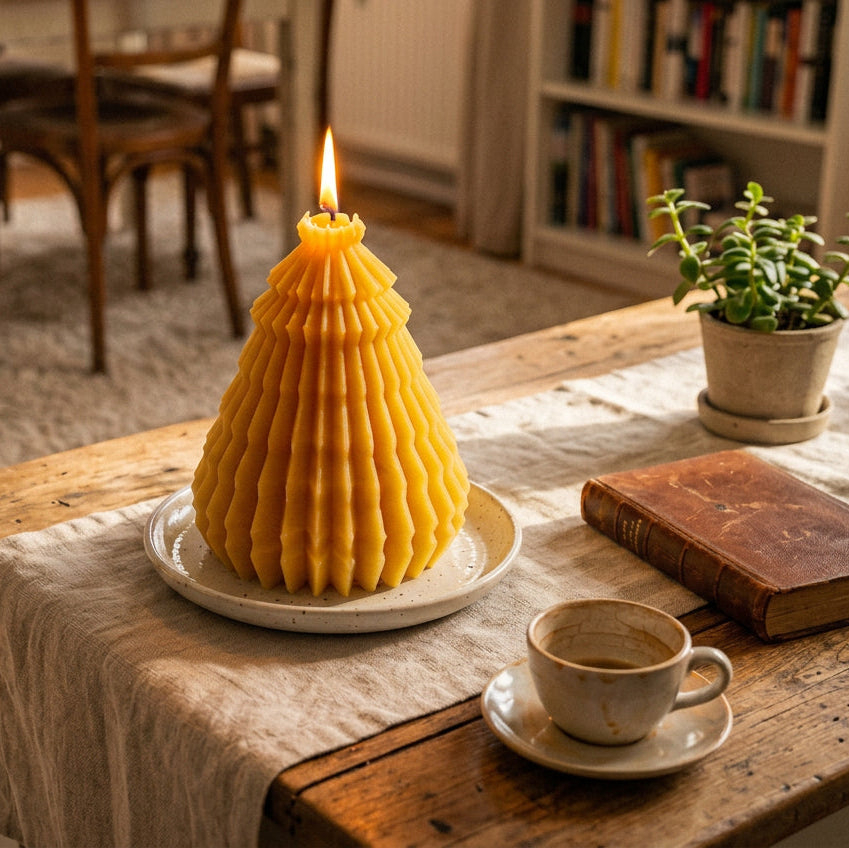 Bienenwachskerze Weihnachtsbaum mit Rillen