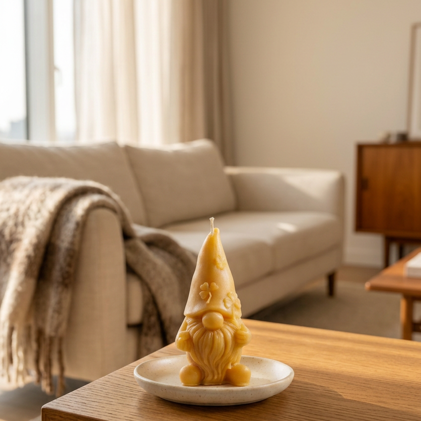 Bienenwachs‑Wichtel mit Glücksklee